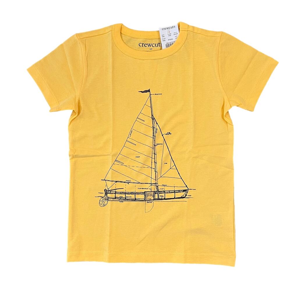NWT J. Crew Boys' Light Gold Yellow W/Sailboat Sketch Graphic Tee - SIZE 2